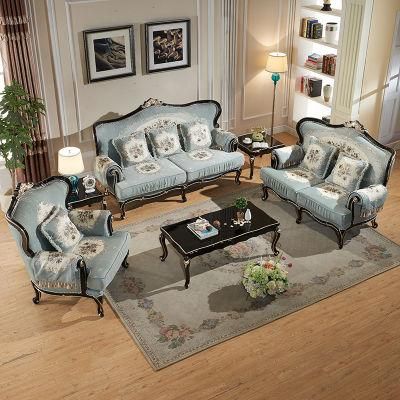 Wood Carved Living Room American Fabric Sofa in Optional Couch Seat and Furnitures Color