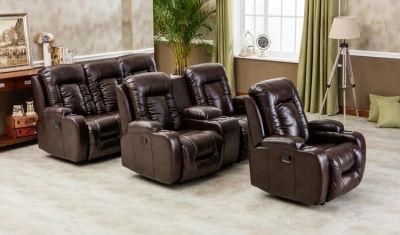 Home Theater Living Room Furniture Leather Manual 3 Seater Recliner Sofa