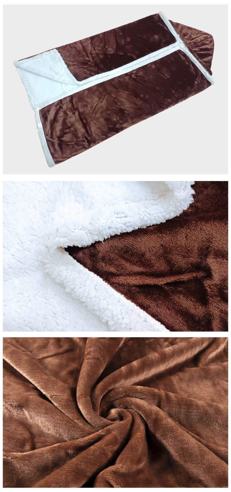 100% Polyester Velvet Flannel Sherpa Throw Bed Sofa Knit Blanket Hoodie Blanket Fuzzy Blanket Wearable Cloak Blanket