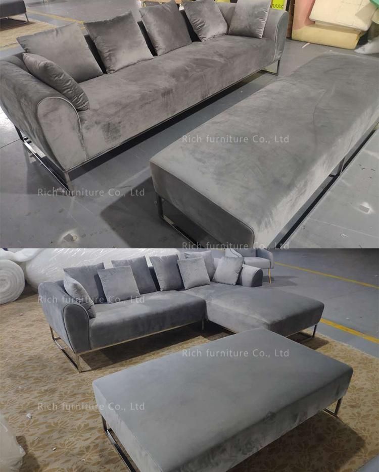 Modern Home Furniture Leisure Fabric Sectional Corner Sofa Couch Set Metal Base for Living Room L Shape Hotel Event Office