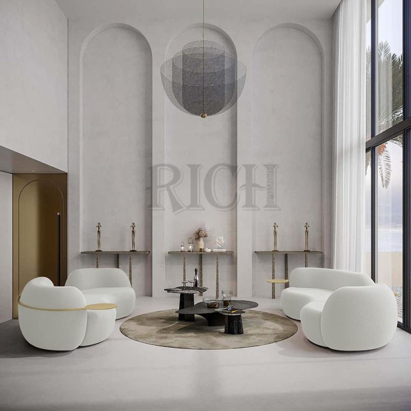 Luxury Velvet Fabric Sofa with Metal Living Room Half Round Moon Shape Sofa