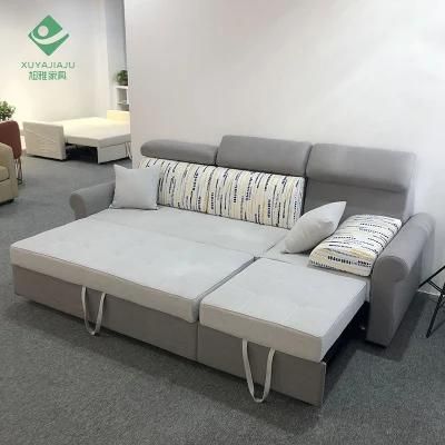 2.5 M Length Grey and Custom Pattern Backrest Linen L Shaped Sofa Cum Bed