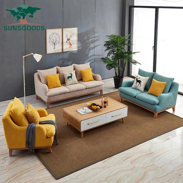 Popular Living Room Fabric Sofa Simple Wooden Sofa Set Design