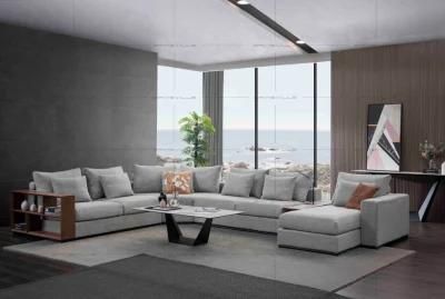 Living Room Sectional Corner L Shape Fabric Sofa Walnut Venner and Upholstered Armrest Optional Sofa Set