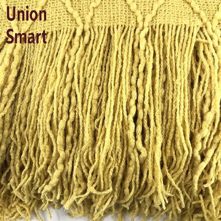 Yellow Blanket Textured Solid Soft Sofa Couch Decorative Knitted Blanket