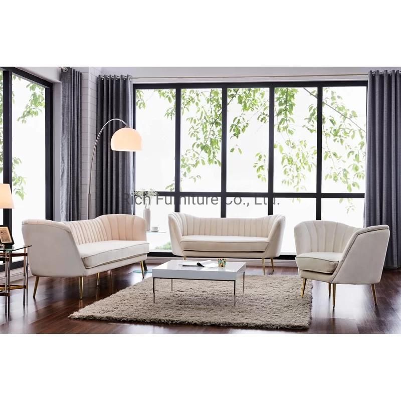 Home Sofa Fabric Velvet Curved Back with Metal Legs Armrest Sofa Set Couch Living Room