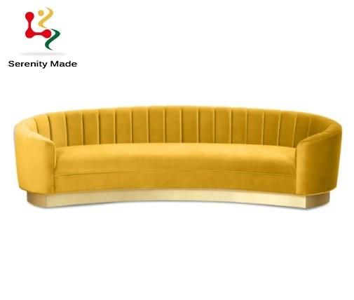 Hotel Room Furniture Luxury Velvet Sofa for Club Modern Brass Base Living Room Couch