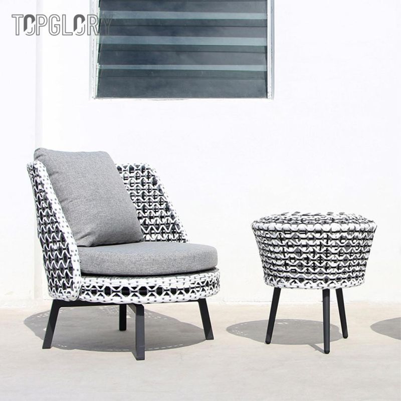Modern New Design Home Garden Patio Black and White PE Rattan Weaving Outdoor Polyester Cloth Sofa Set