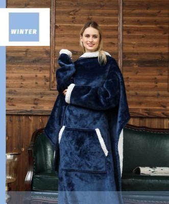 Comfy Snuggle Sleeved Sherpa /Polar Fleece Wearable Robe TV Throw Blanket Sofa for Adult