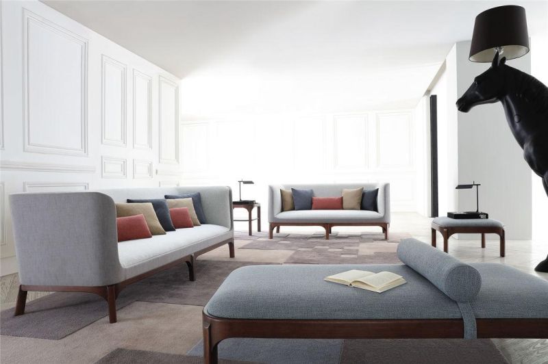 Living Room Hotel Lobby Reception Area Fabric Wooden Sofa