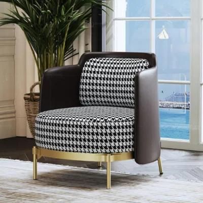 Low Back Golden Scandivian Stainless Steel Leather Houndstooth Lounge Sofa Chair