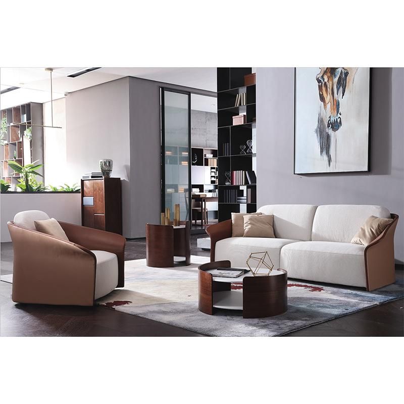 Wing Back Leather Armrest Fabric Modern Villa Apartment Hotel Lobby Furniture Living Room Sectional 1 2 3 Sofa