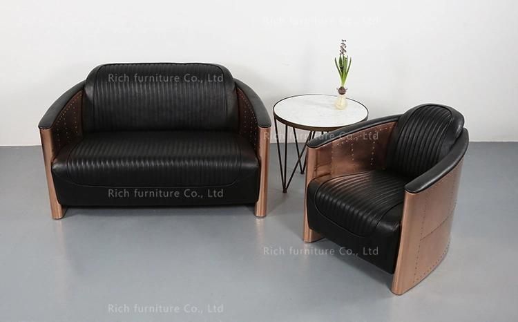 Home Antique Leisure Leather Aluminum Living Room Furniture Single Sofa