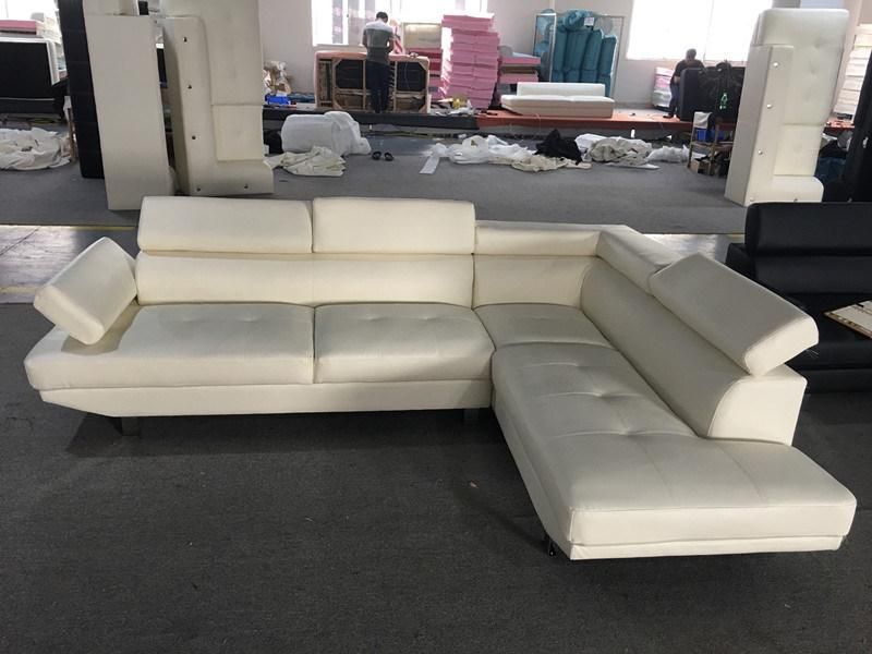 Modern PU Sectional Sofa with Ajustable Headrest and Arm for Living Room Furniture