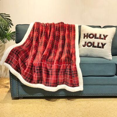 100% Polyester Holly Jolly Revsible Sherpa Bedding Sofa Blanket &amp; Pillow Set