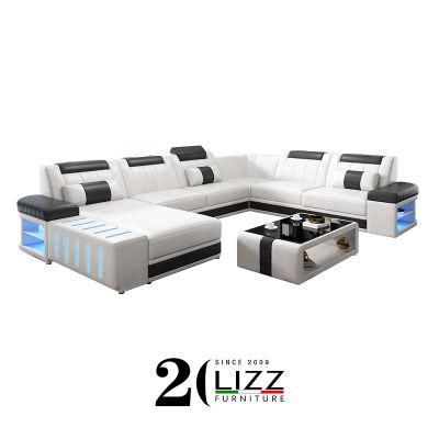 2021 Latest Design European Style Divan LED Functional Genuine Leather Sofa