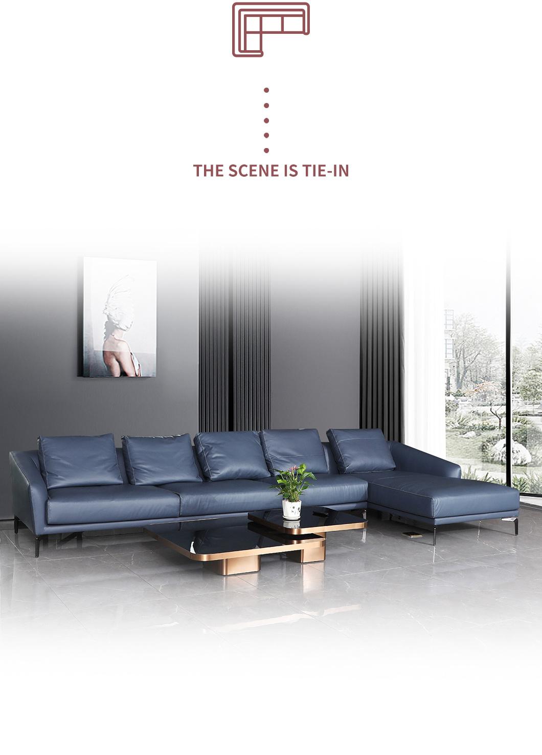 2021 New Style Living Room Leather Wood Frame L Shape Leisure Sofa