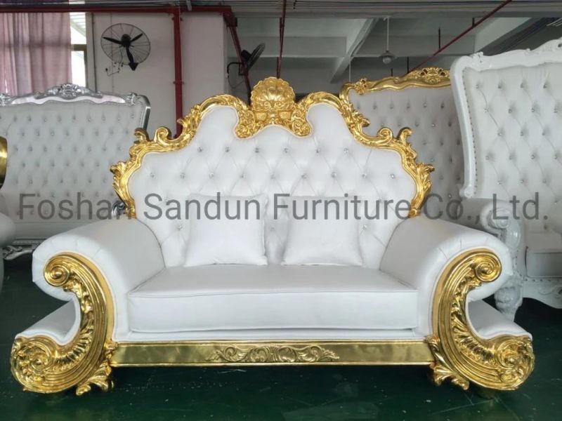 Love Heart Shape Design Luxury Solid Wood Gold Wedding Throne Sofa