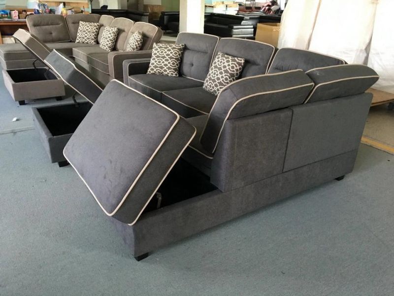 Fabric Sectional Sofa with Reversible Chaise and Storage Ottoman