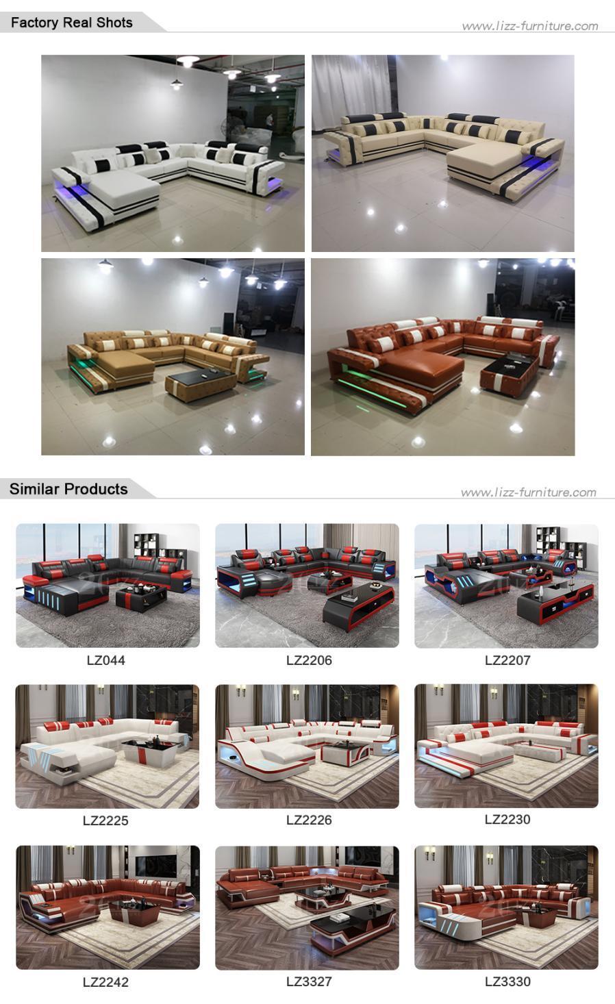 Factory Functional LED Living Room Genuine Leather Couch Sectional Home Sofa Luxury Office Furniture