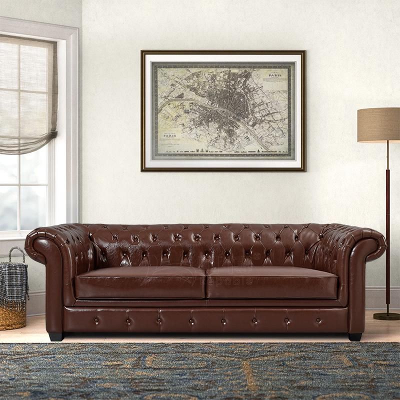 Chesterfield Leather Sofa Upholstered Home Seating Fabric Couch Classic Furniture Set with Tufted Low Back for Living Room