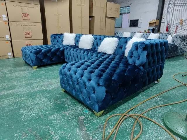 Velvet Fabric Sectional Sofa with Kd Construction for Living Room Set