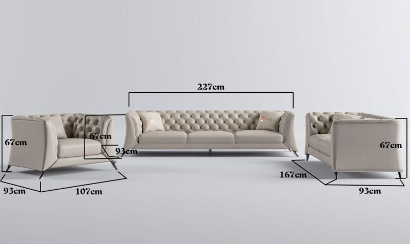 Commercial Home Hotel Living Room Sectional Furniture Modern Geniue Leather Sofa Set with Metal Leg
