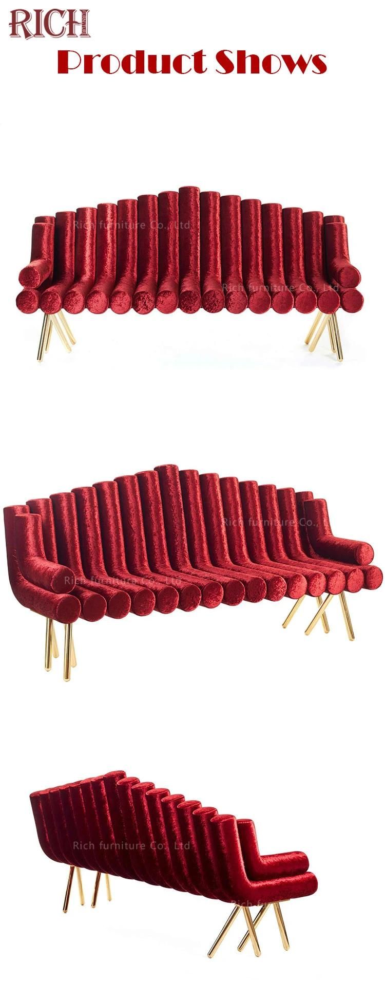 Brass Legs Flute Sofa Couch American Furniture Luxury Modern Style Living Room Luxury Red Velvet Couch Crushed Velvet Sofa