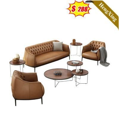 Simple Nordic Design Living Room Home Furniture Brown Color PU Leather Fabric 1/2/3 Seat Sofa Set