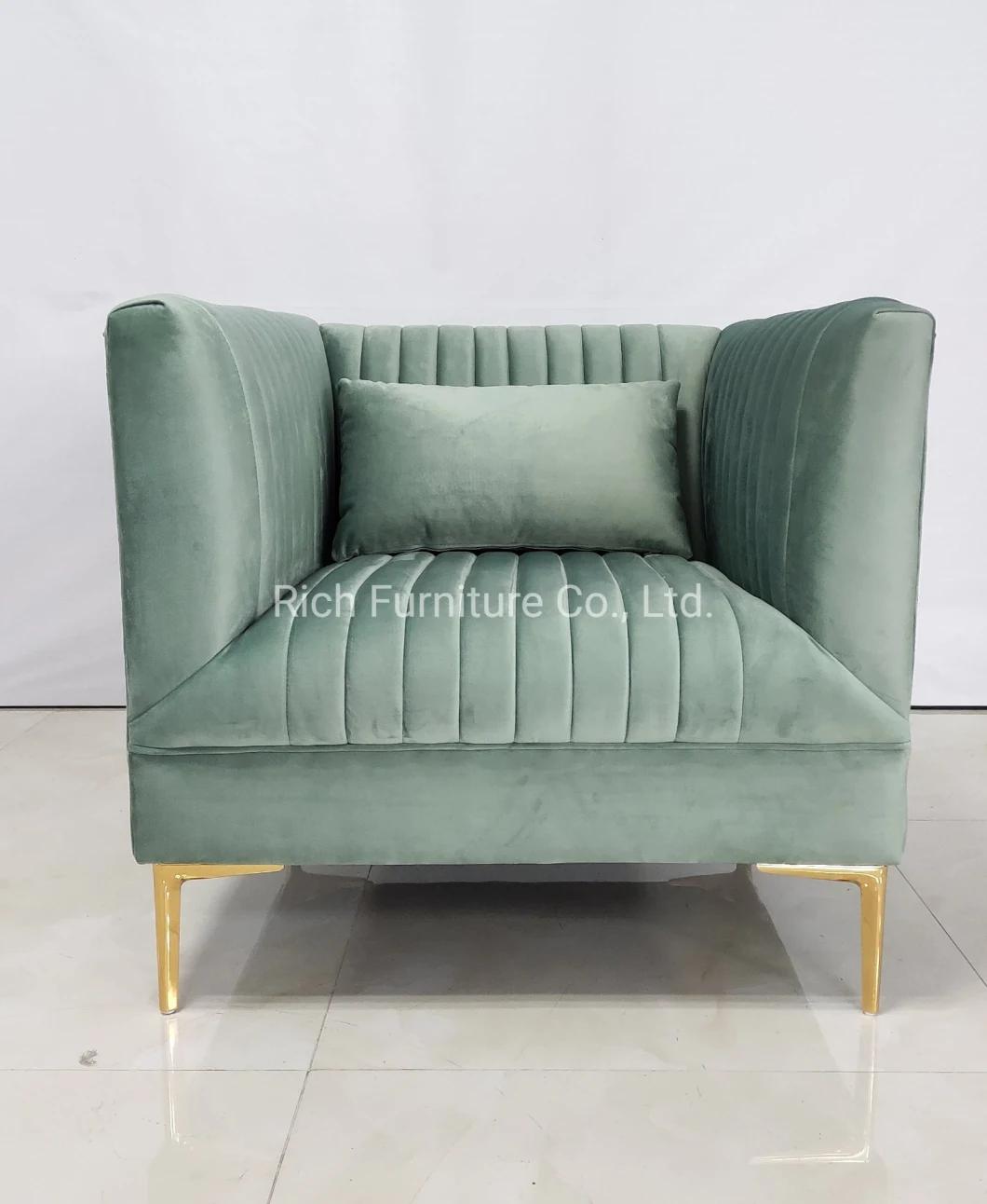Home Stylish Club Sofa Chair Pleated-Back Sofa Armchair with Golden Legs