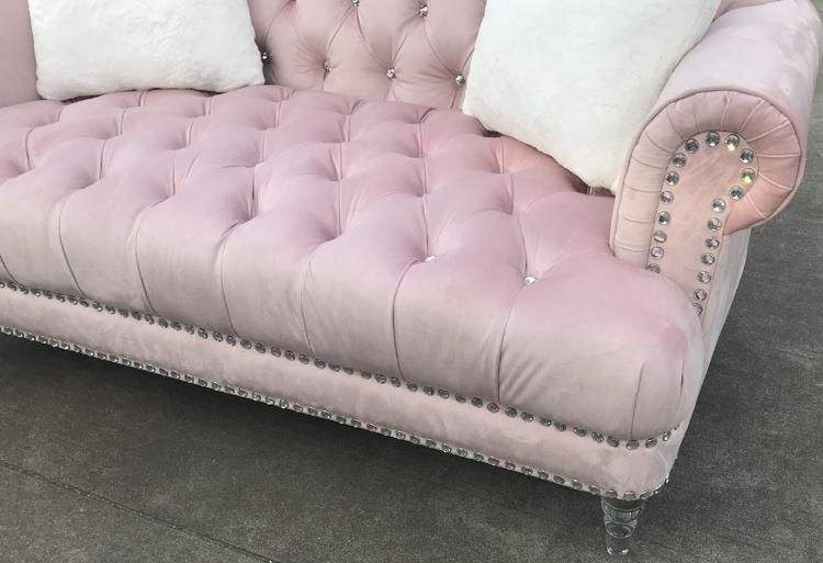 Modern Sofa with Acrylic Leg Crystal Button for Living Room Furniture