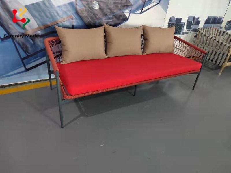 Outdoor Modern Commercial Furniture Metal Frame 3 Seater Garden Sofa with Cushions