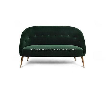 Italian Design Restaurant Green Velvet Metal Brass Legs Sofa