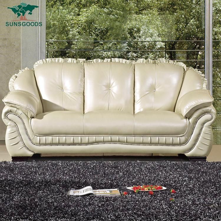 White Real Leather Sofa Elegant Royal Furniture 5 Seater Sofa Set