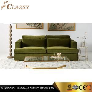North European Green Velvet Fabric Sofa with Steel Leg for Home