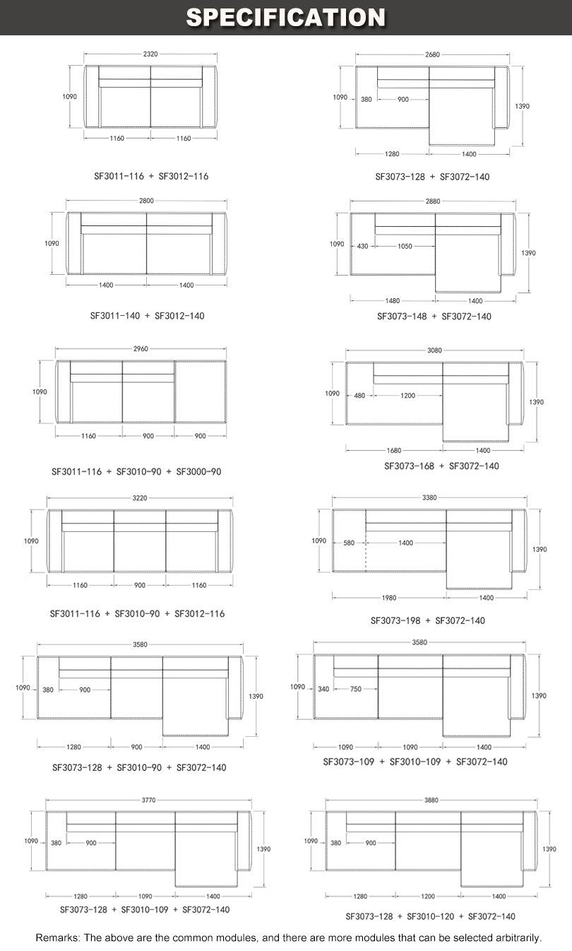 Modular Latex and Goose Down Composite Filling Sectional Leather Sofa for Home Decoration