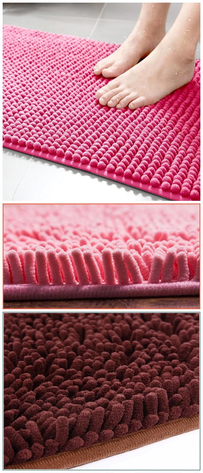 Washable Water Absorbent Latex Backing 100% Polyester Microfiber Bathroom Chenille Shag Bath Mat