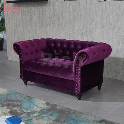 Living Room Furniture Velvet Chesterfield Sofa Couch Set with Buttons