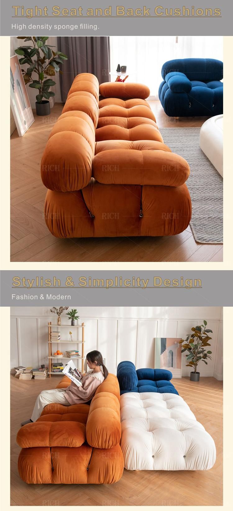 Italian Furniture DIY 3 Seat White Velvet Sofa for Living Room