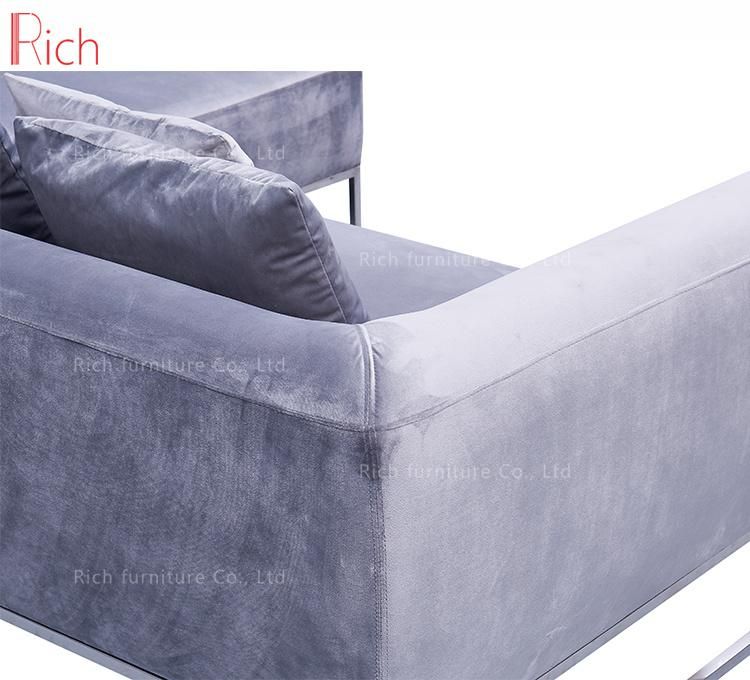 Modern Home Furniture Leisure Fabric Sectional Corner Sofa Couch Set Metal Base for Living Room L Shape Hotel Event Office