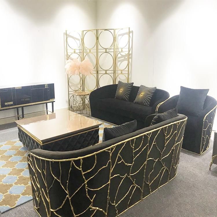 Living Room Modern Copper Frame Fabric Top Single/Two Seat Sofa Set Furnitures