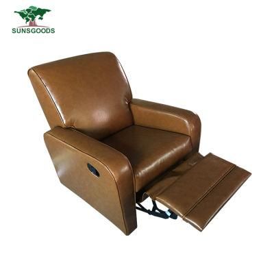 Electric Recliner Chesterfield Furniture Brown PU Leather Wood Frame Living Room Furniture Sofa