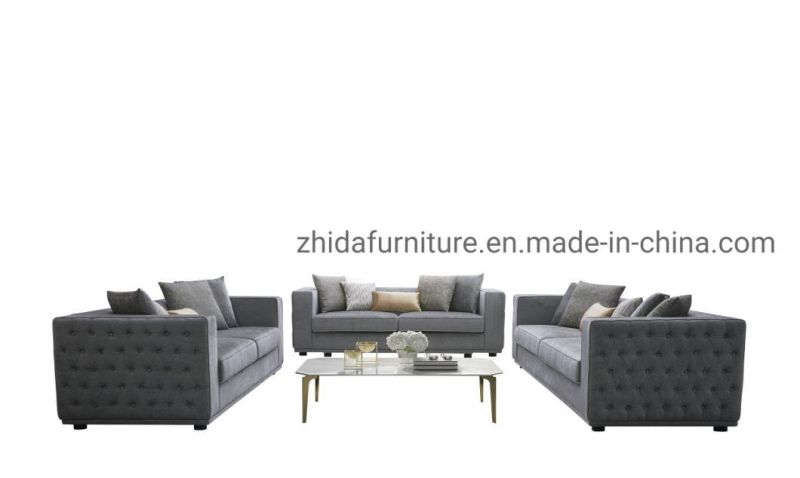 Comtemporary Furniture Chesterfield Grey Velvet Fabric Sofa Living Room Sofa