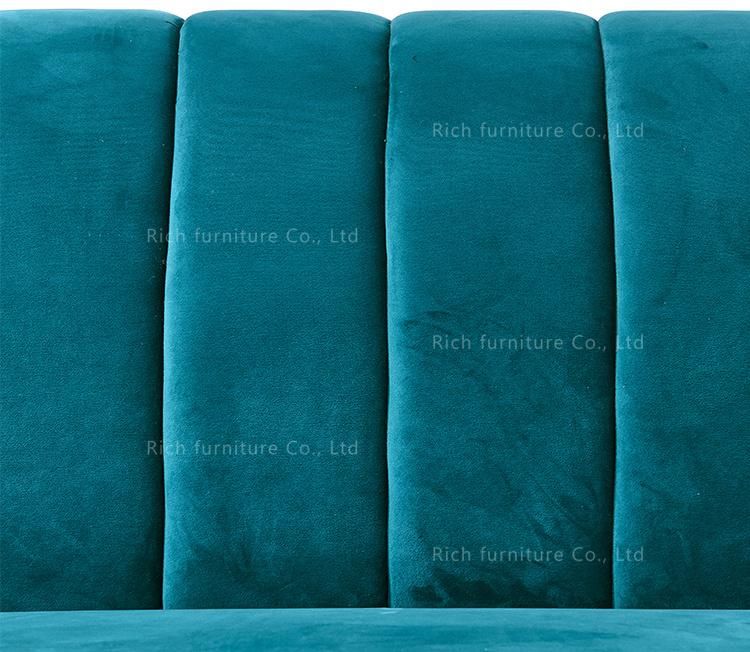 Modern Home Living Room Furniture Sky Blue Fabric Velvet I Shaped Leisure Couch Sofa Three Seat