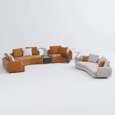 2022 New Design European Style Sectional Home Furniture Modern Leisure Living Room Orange Fabric Sofa