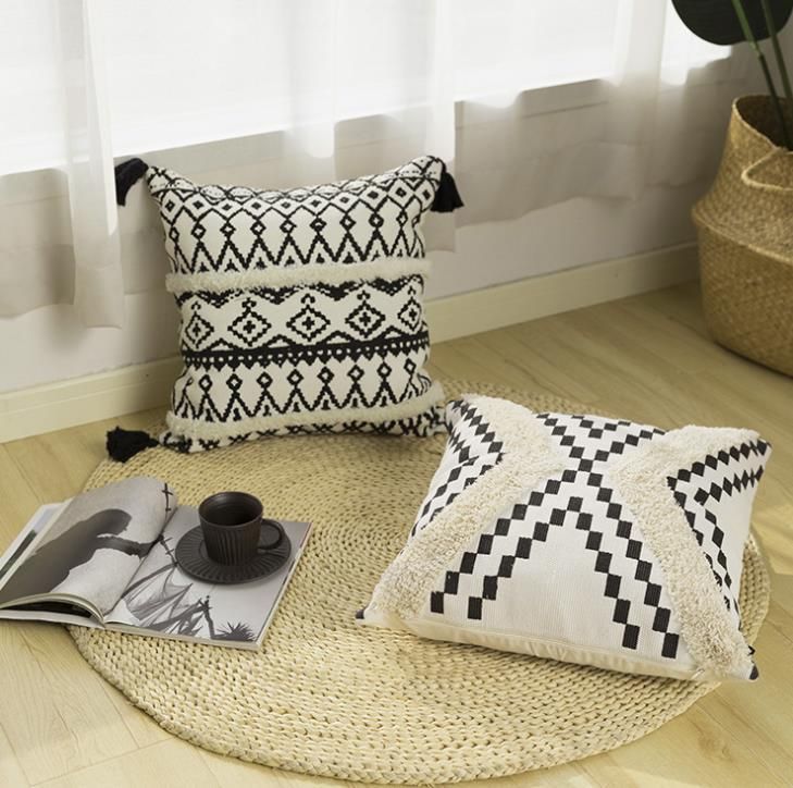 Black and White City Printed Tufted Pillowcase Waist Cushion for Living Room Chair Cushion Cover Sofa Pillowcase 30*50 45*45