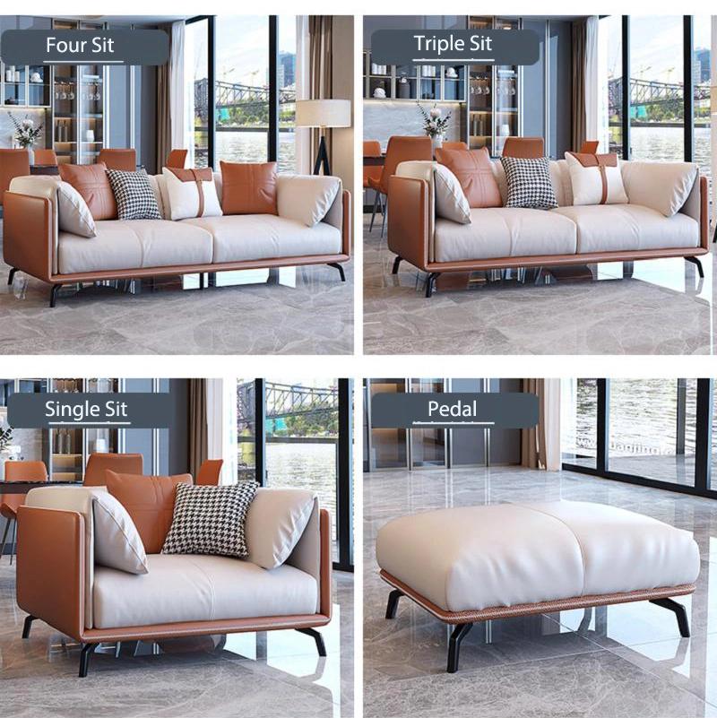 Customized Leather Wooden Frame Combination Sofa Nordic