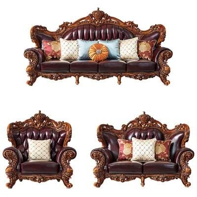 Antique Royal Leather Sofa in Optional Sofa Couch Seats and Furniture Color for Home Furniture