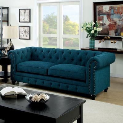 Simple 2 Seat Household Living Room Sofa Chesterfield Loveseat Sofa in Dark Teal