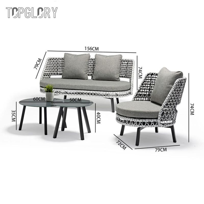 Modern New Design Home Garden Patio Black and White PE Rattan Weaving Outdoor Polyester Cloth Sofa Set